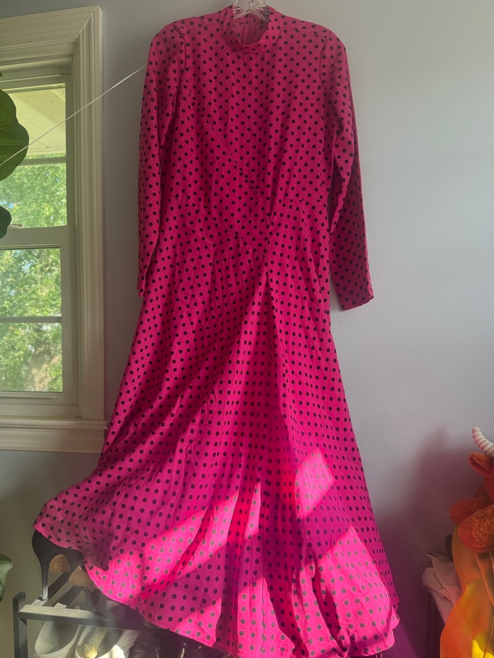 Ann Taylor Hot Pink Polka Dot Maxi Dress